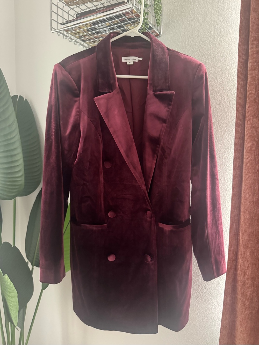 Good American Burgundy Velvet Exec Dress XL - Double-Breasted Blazer Dress